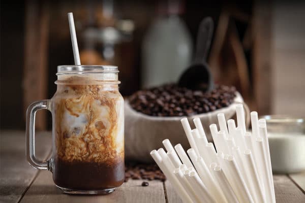 paper straw in iced coffee